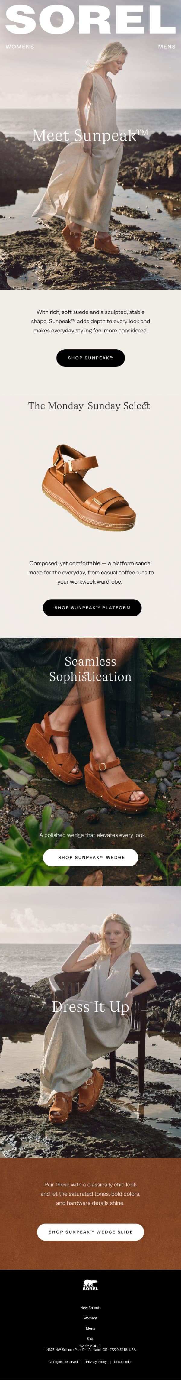 A Best-Selling Sandal, 3 Ways to Wear. email from Sorel screenshot