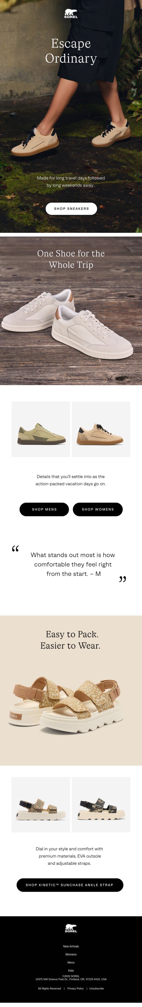 Vacation in Comfort and Style email from Sorel screenshot