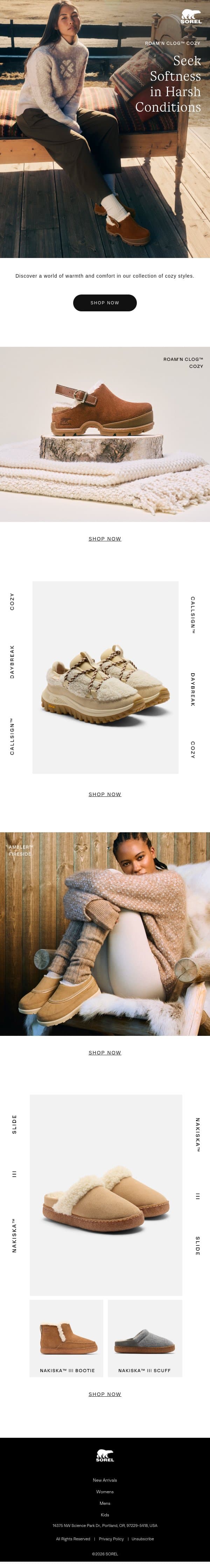 Cozy Days Ahead email from Sorel screenshot