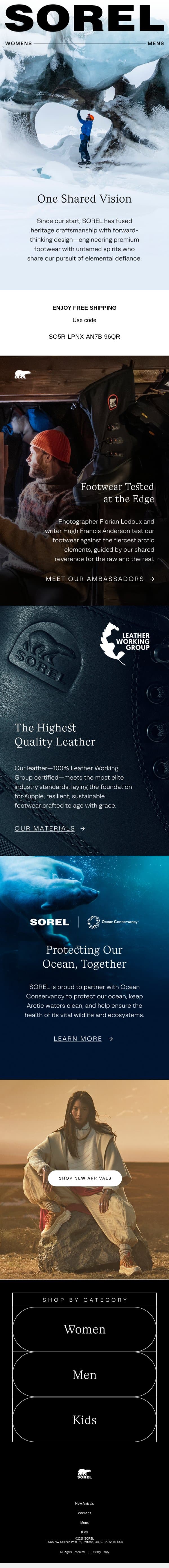 Defined by Craft. Inspired by Nature.​ email from Sorel screenshot