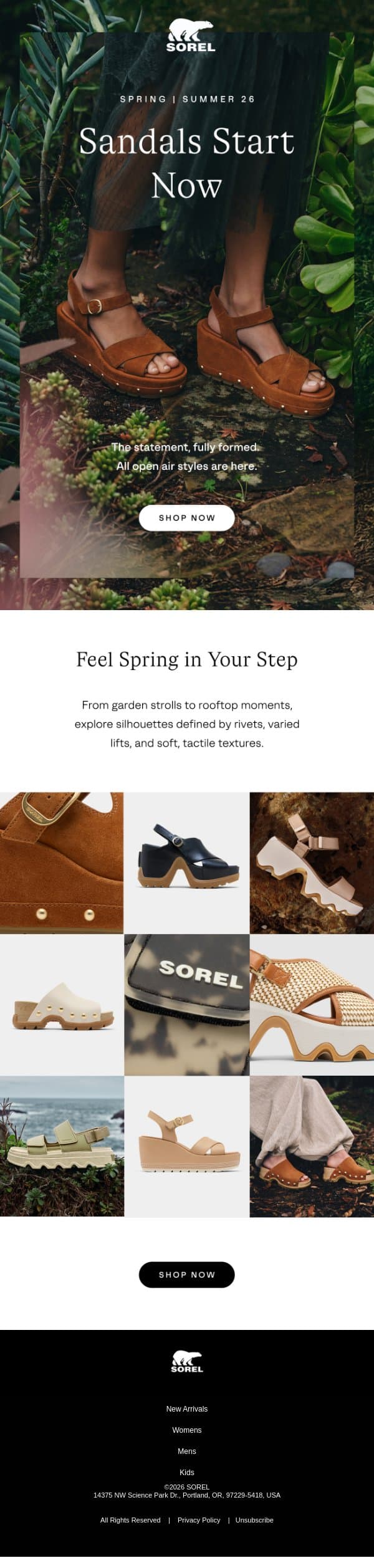 The Sandals of the Season email from Sorel screenshot