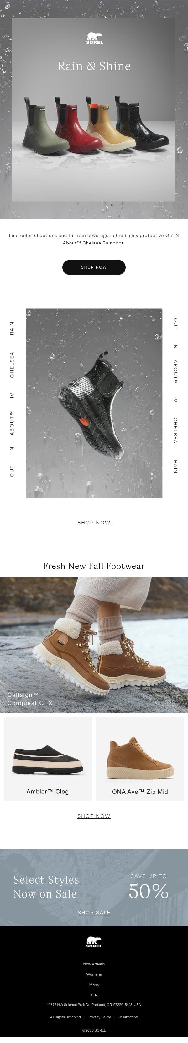 Get Ready for Rain email from Sorel screenshot