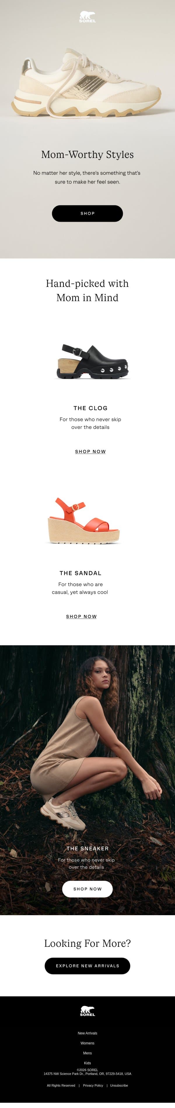 Last Chance: Make Mom's Day email from Sorel screenshot