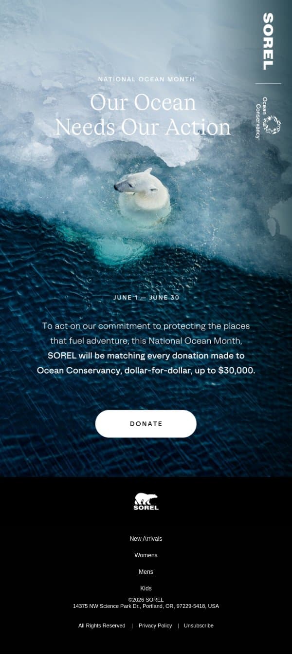 National Ocean Month email from Sorel screenshot