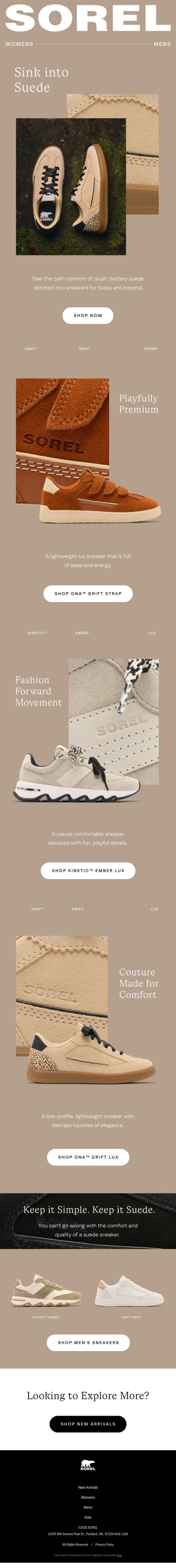 Soft Suedes email from Sorel screenshot