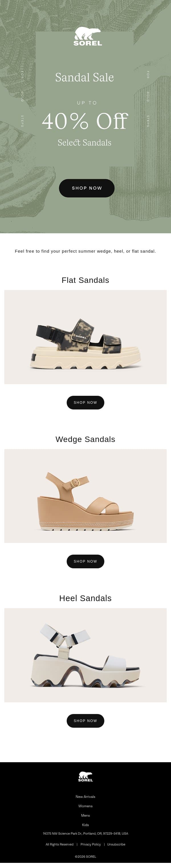 Sandal Sale Stars Here email from Sorel screenshot