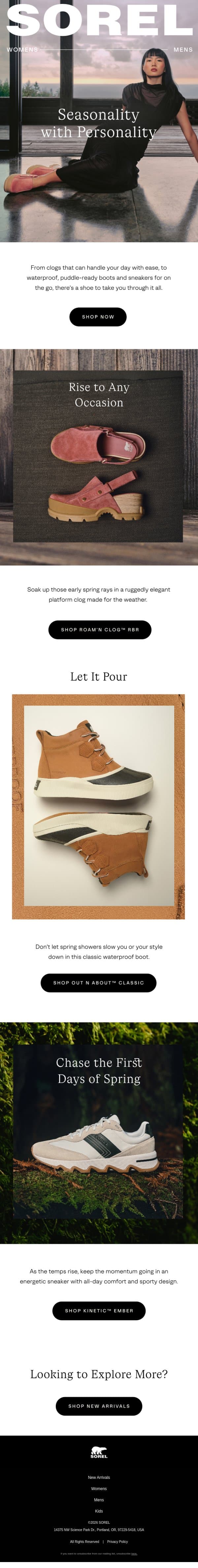 What we're wearing into spring email from Sorel screenshot