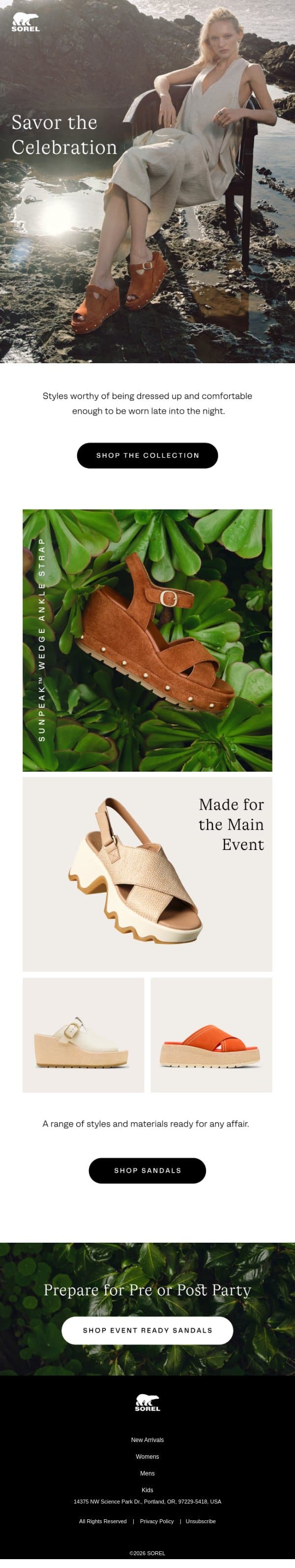 Sandals Well-Suited for the Occasion email from Sorel screenshot