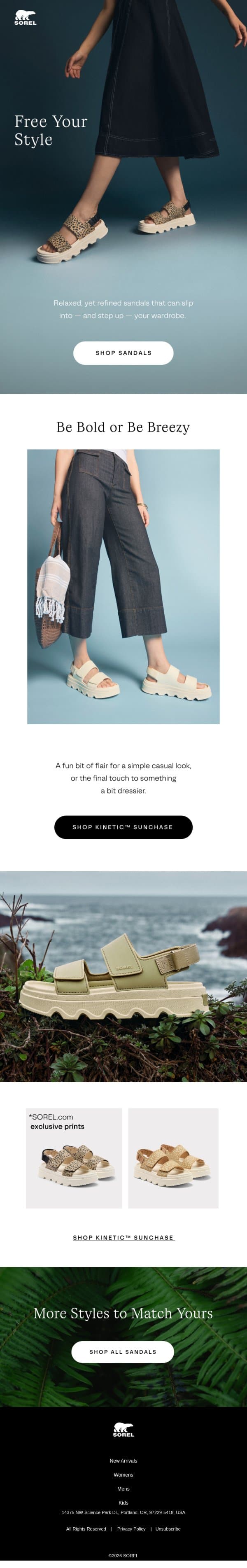 Statement Sandals Only email from Sorel screenshot