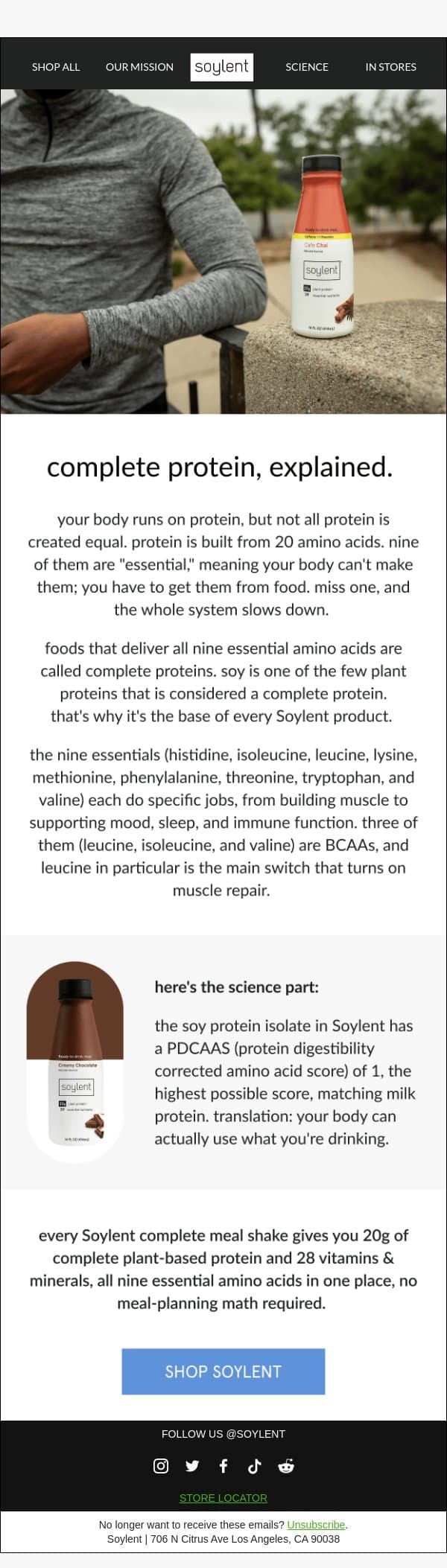 9 building blocks your body can't make email from Soylent screenshot
