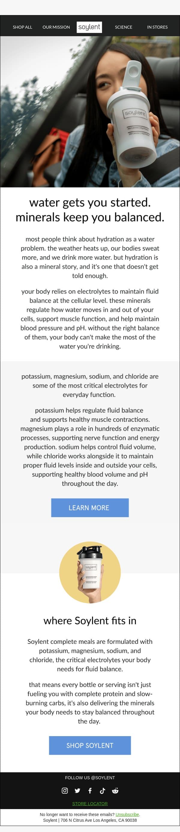 the minerals behind real hydration email from Soylent screenshot