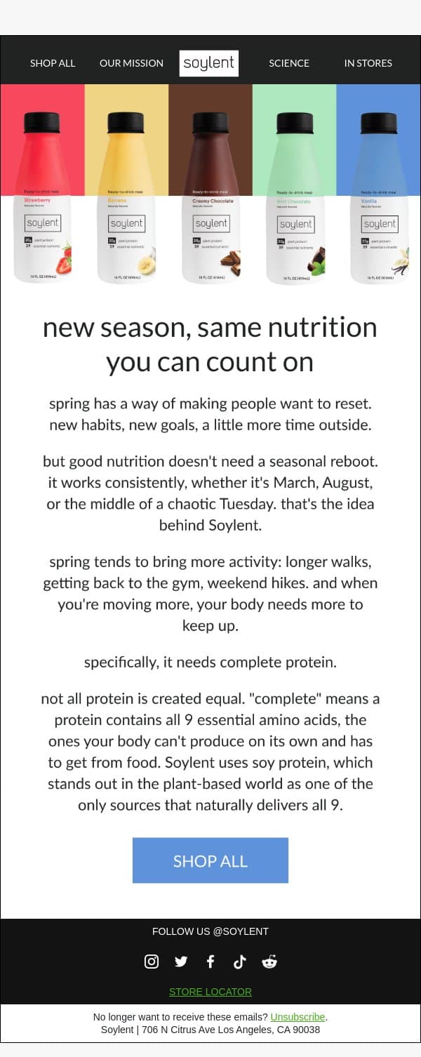 new season, same nutrition you can count on email from Soylent screenshot