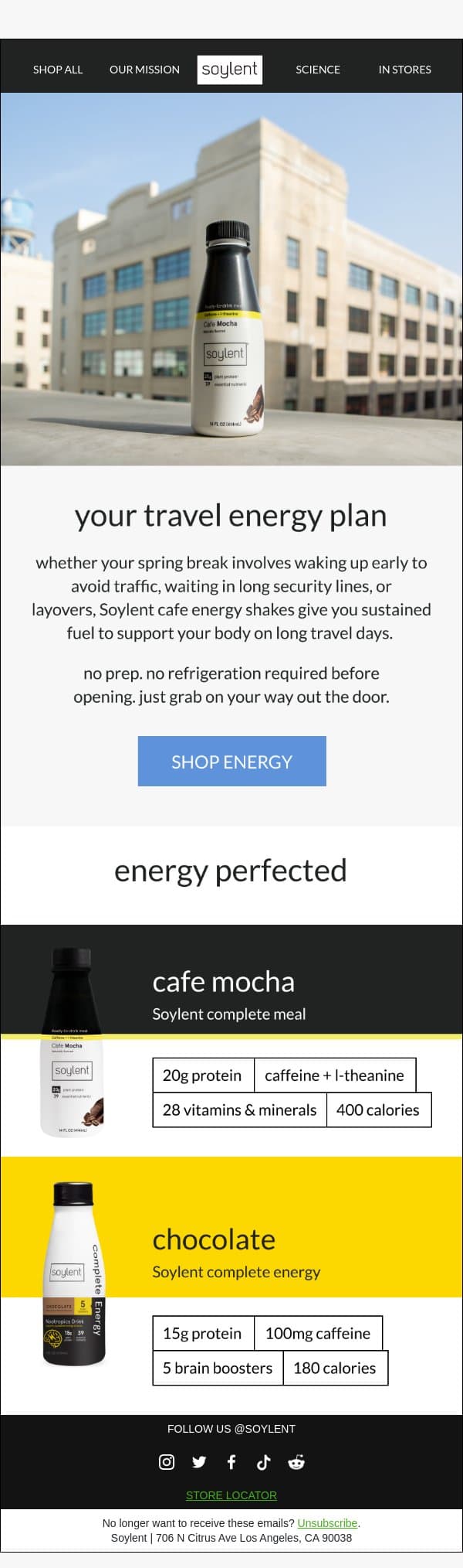 your travel energy plan (that actually works) email from Soylent screenshot