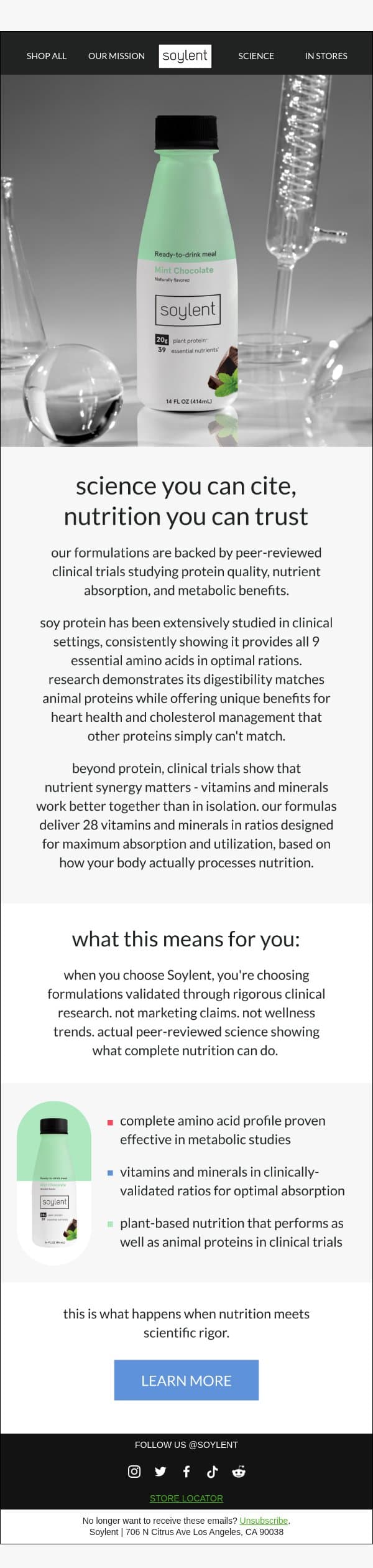 the clinical data behind complete nutrition email from Soylent screenshot