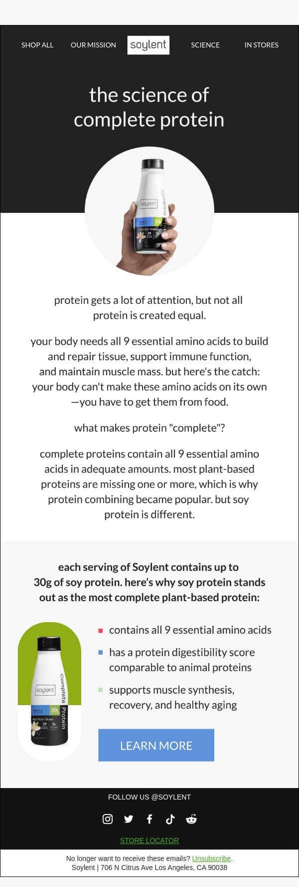 why protein matters more than you think email from Soylent screenshot