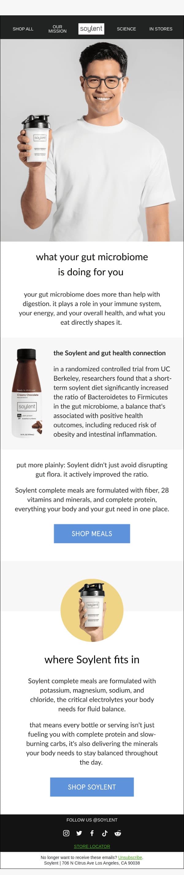 built for your gut, backed by science email from Soylent screenshot