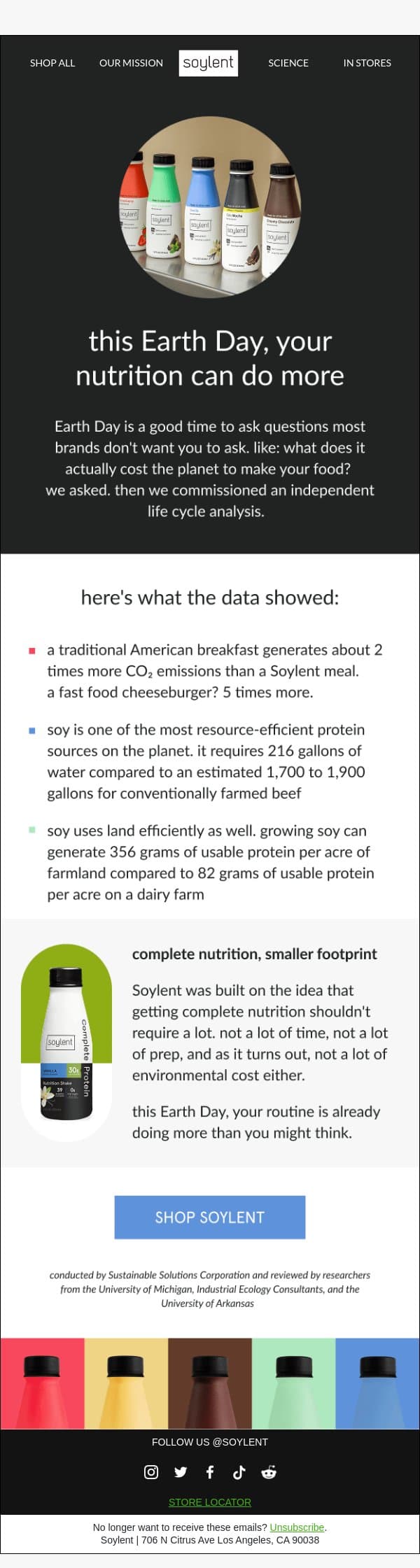 your breakfast has a carbon footprint. Soylent's is smaller. email from Soylent screenshot