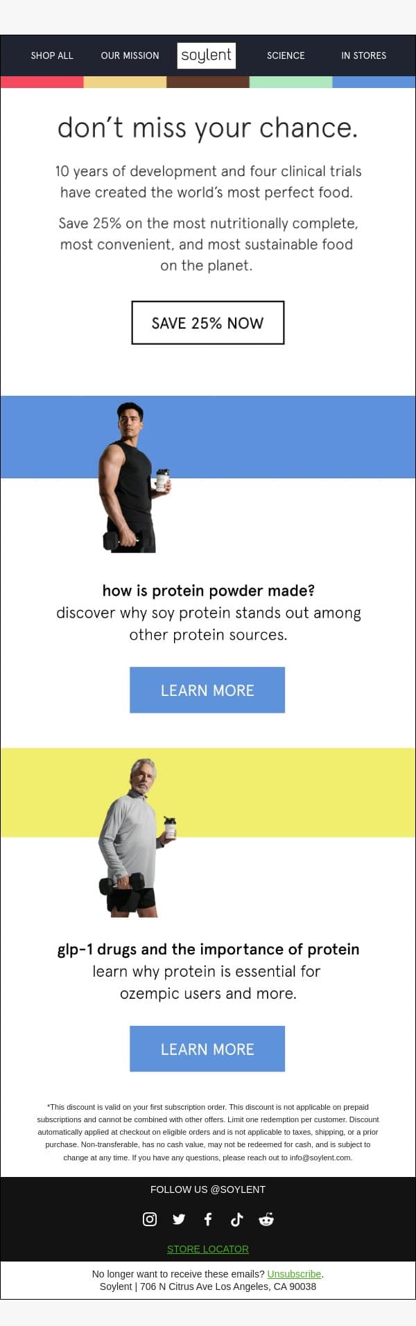 Don't forget: 25% off Soylent email from Soylent screenshot
