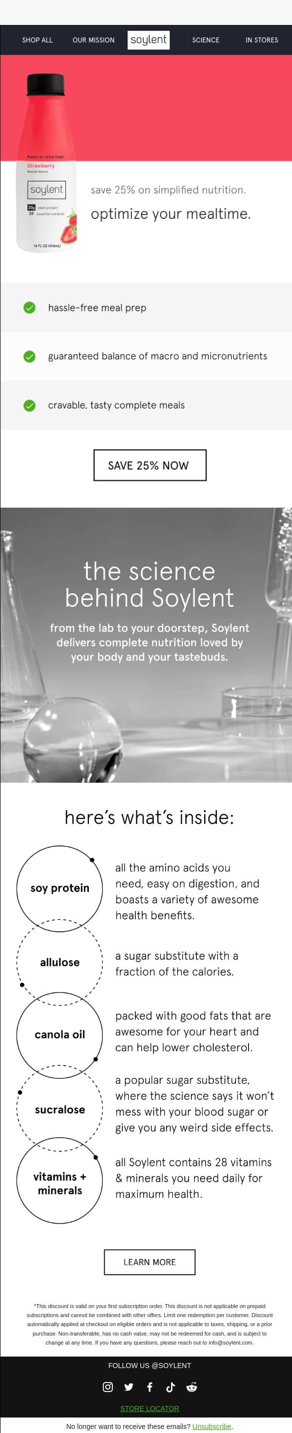 Experience convenience & nutrition with Soylent email from Soylent screenshot