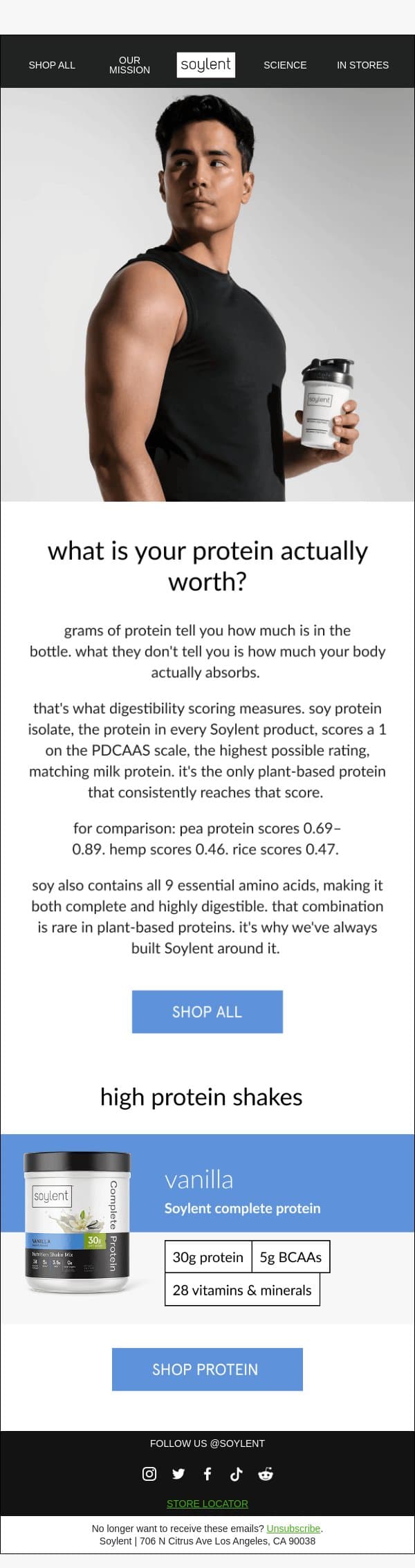 the score that separates complete proteins from everything else email from Soylent screenshot