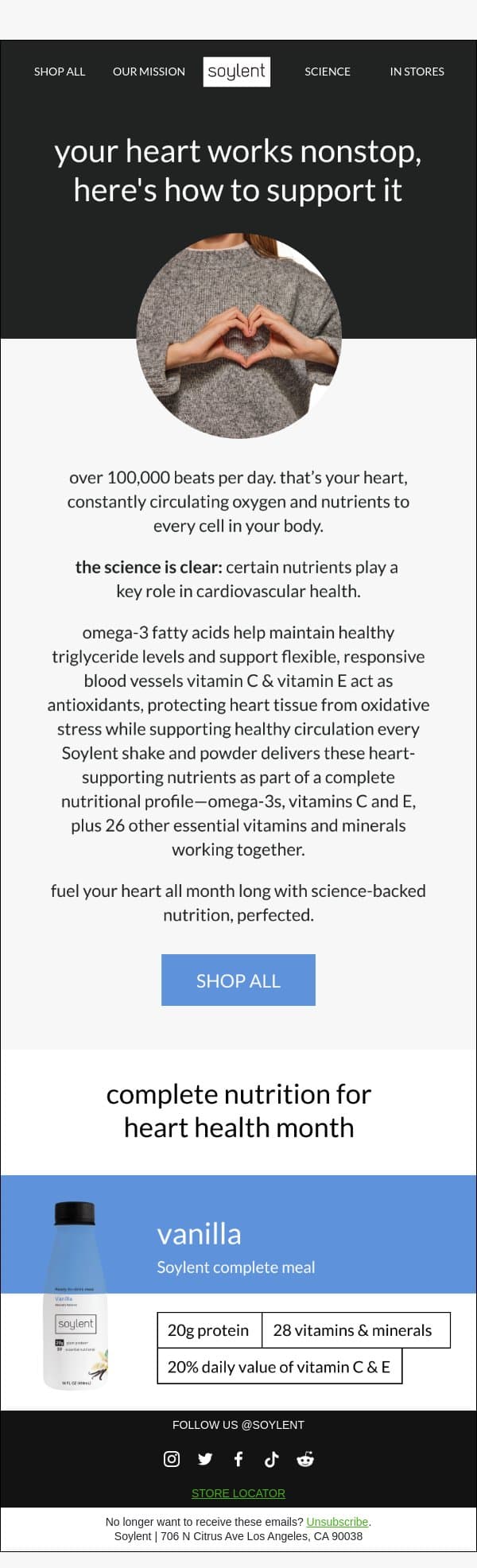 heart-healthy vitamins email from Soylent screenshot