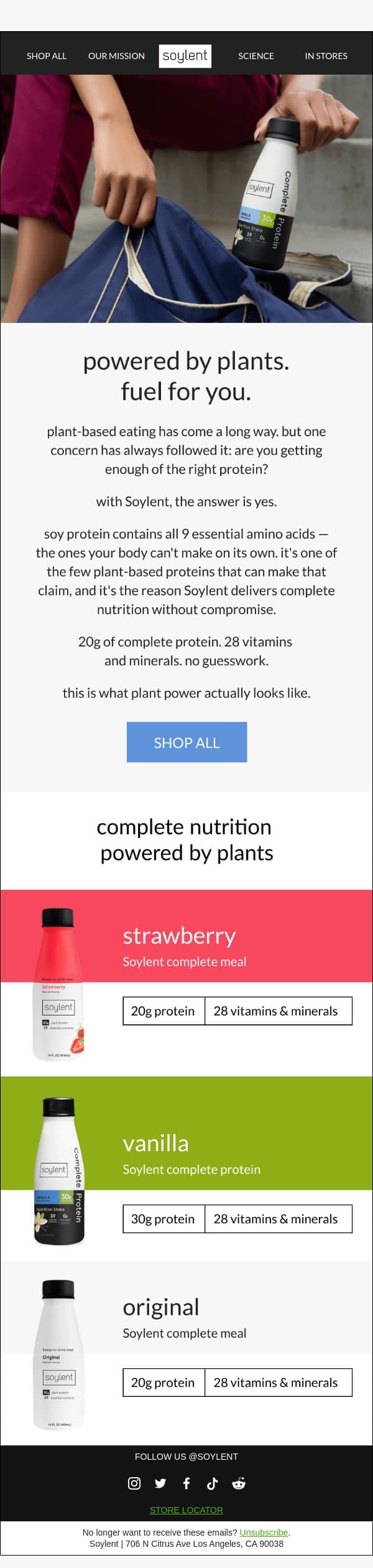better nutrition, powered by plants. email from Soylent screenshot