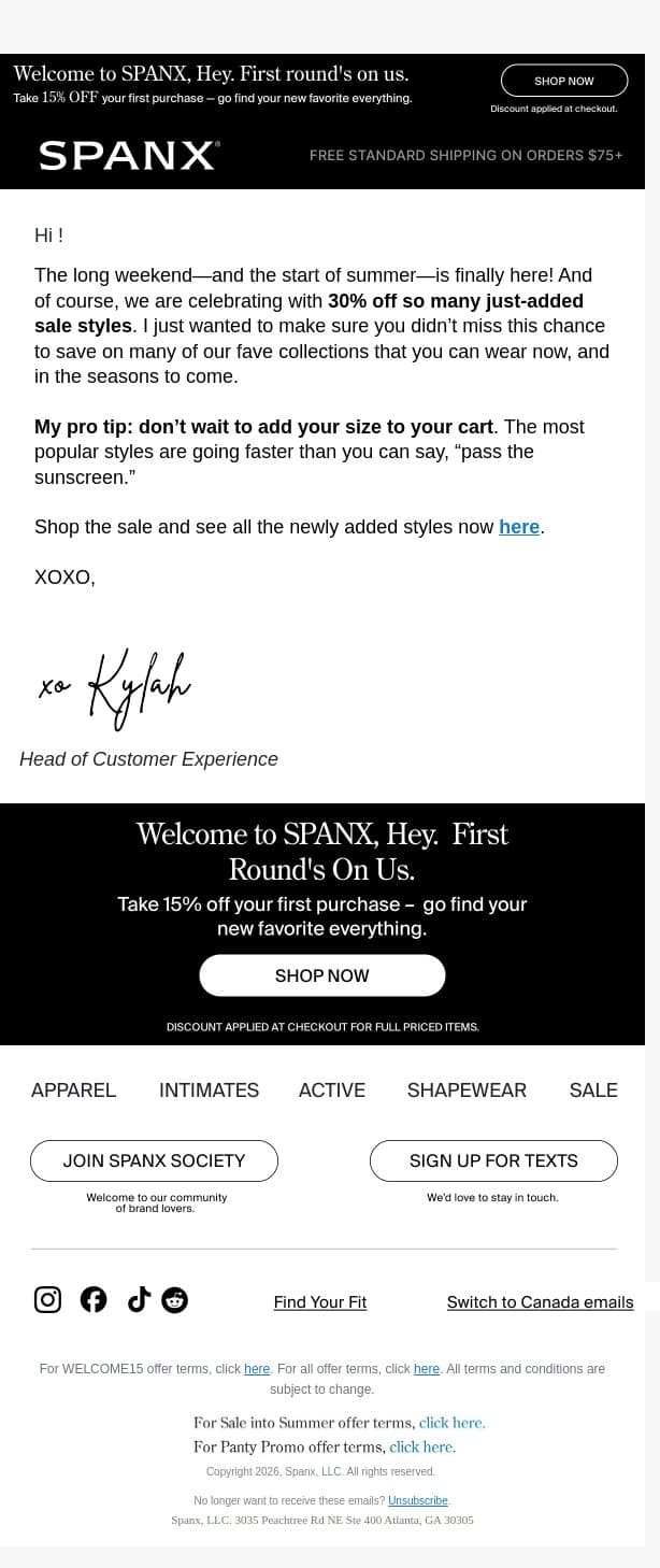 Kylah here: 30% off so many fan-fave styles email from Spanx screenshot