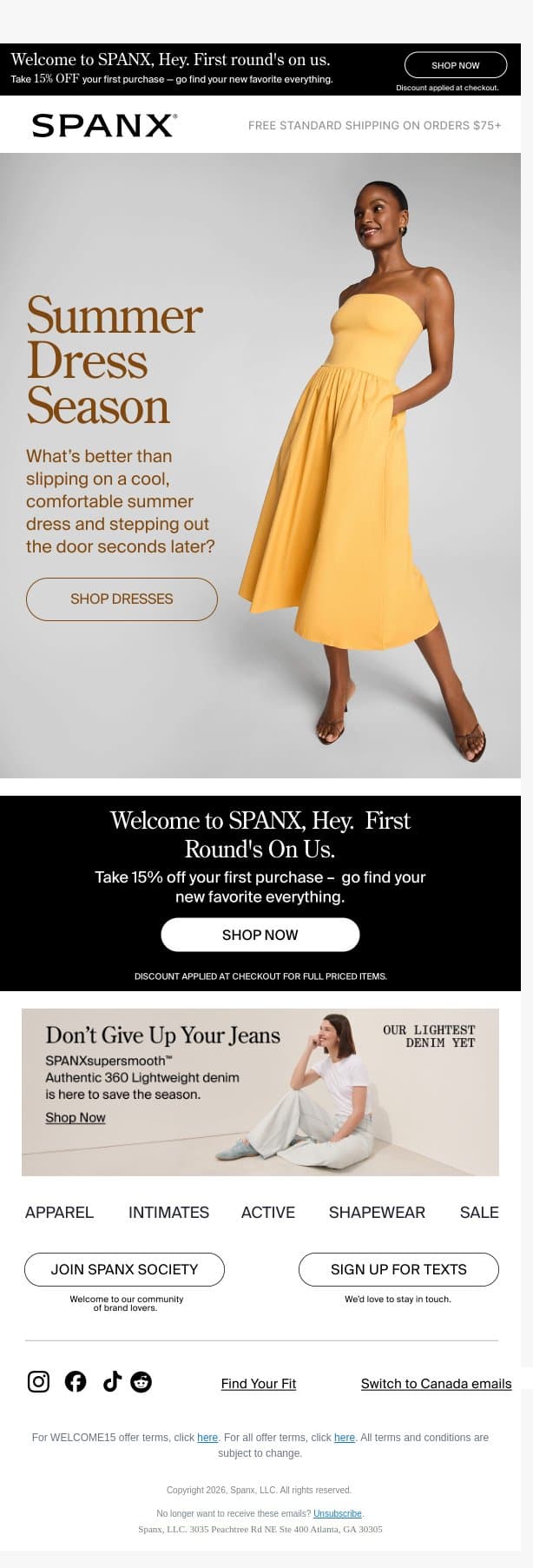 All summer dresses, all summer long email from Spanx screenshot