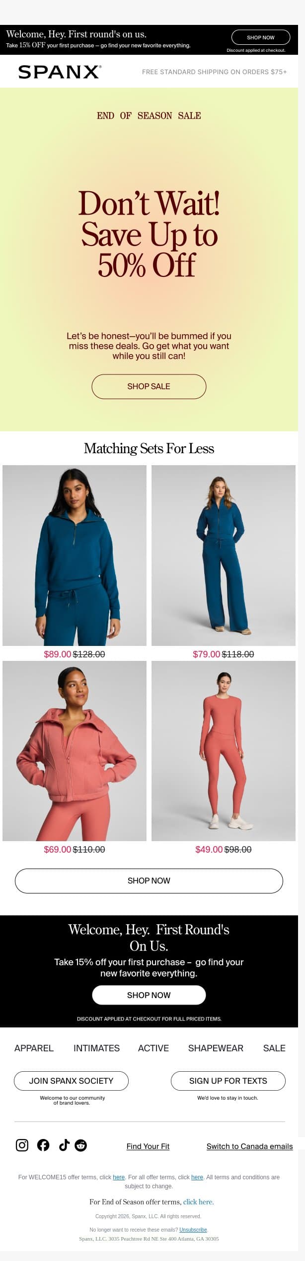 Matching sets for LESS (!) email from Spanx screenshot