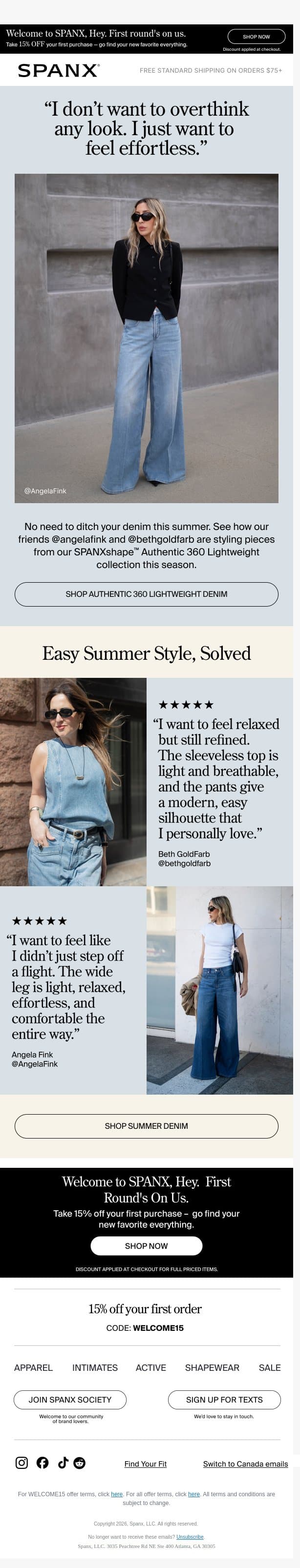 Summer style inspo: lightweight denim email from Spanx screenshot