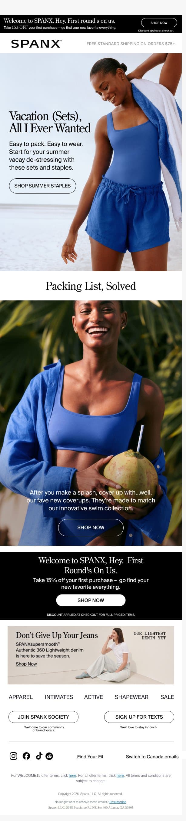 Sets & staples for summer getaways email from Spanx screenshot