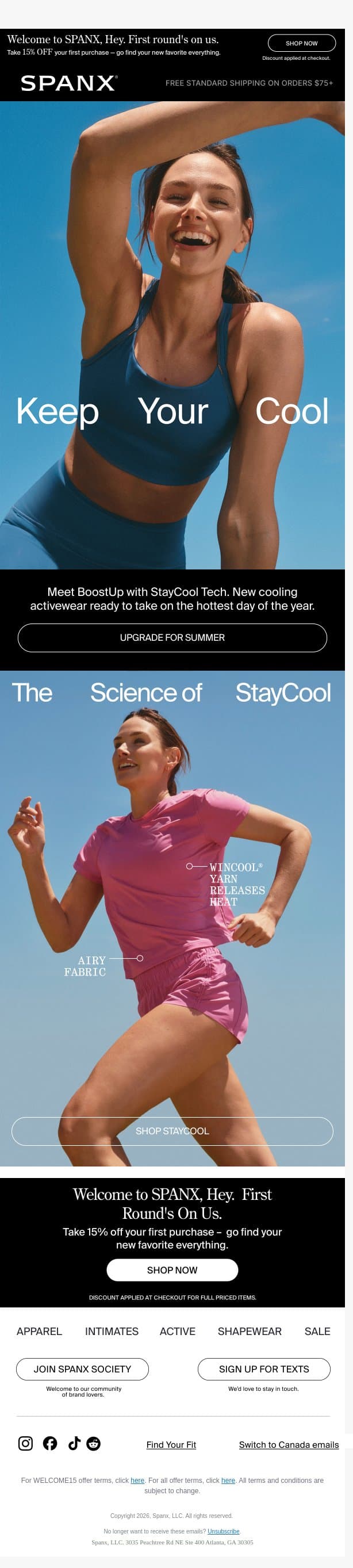 Cooling activewear that actually works email from Spanx screenshot