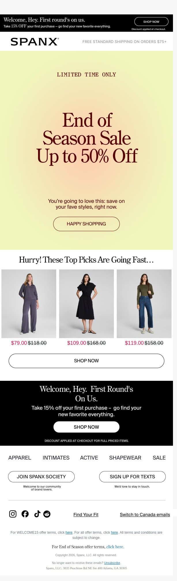 Up to 50% off is ON email from Spanx screenshot