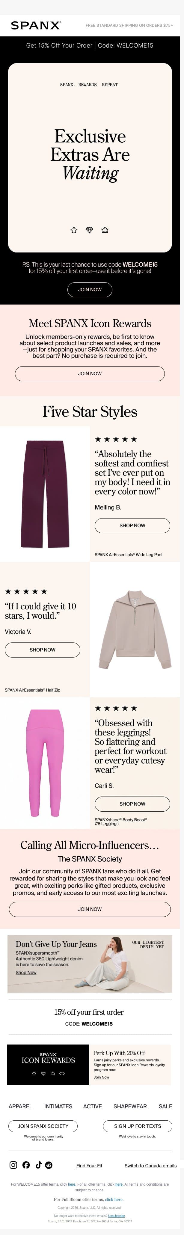 Join SPANX Icon Rewards email from Spanx screenshot