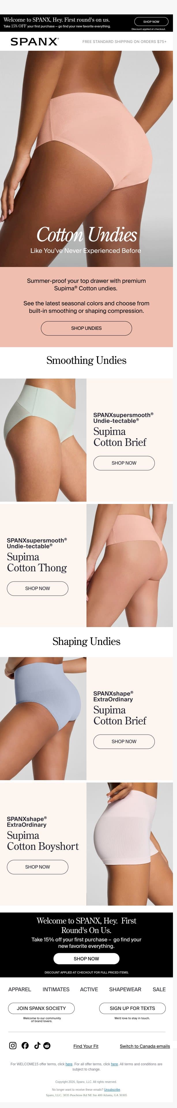 Two words: cotton underwear email from Spanx screenshot