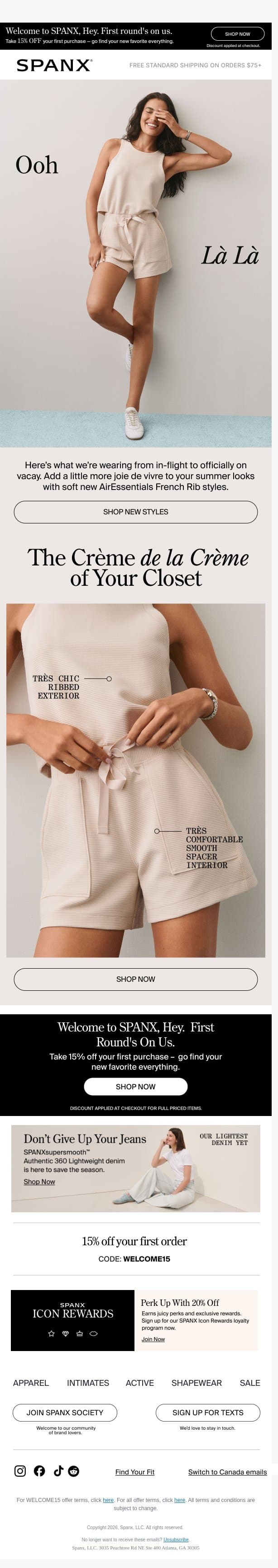 Just in: new AirEssentials French Rib summer styles email from Spanx screenshot