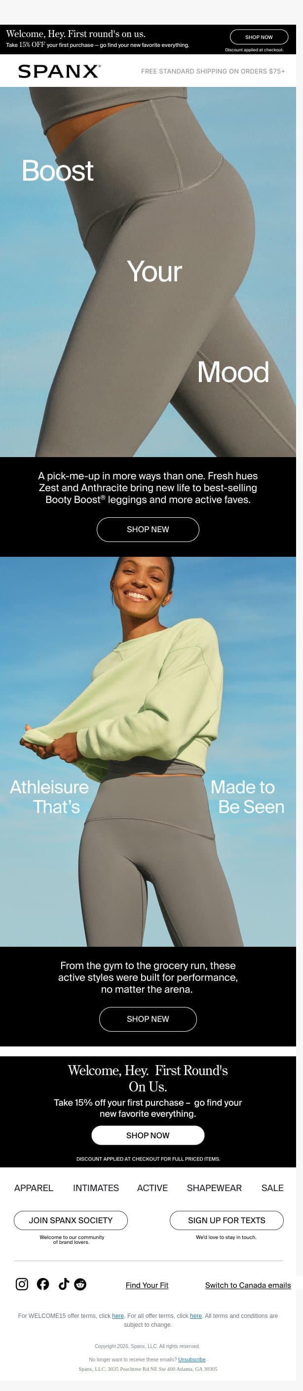 Summer’s hottest active colors email from Spanx screenshot