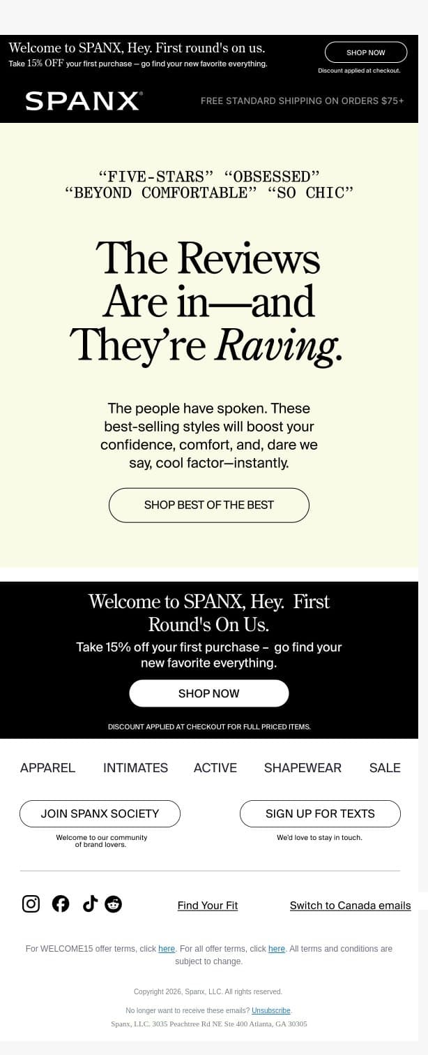“Obsessed” “Five-Stars” “NEED” email from Spanx screenshot