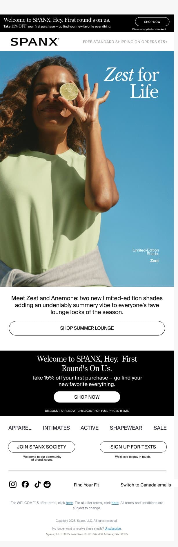 New color drop: summer lounge edition! email from Spanx screenshot
