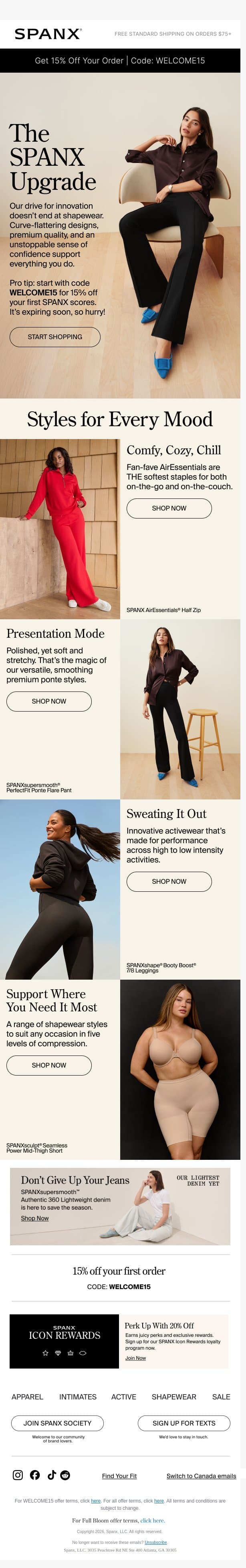 Work, chill, sweat (and everything in between) email from Spanx screenshot