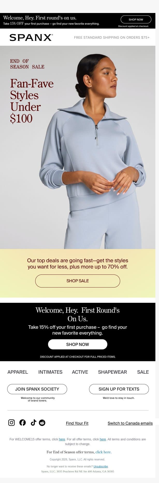 Sale styles under $100 (!!!) email from Spanx screenshot