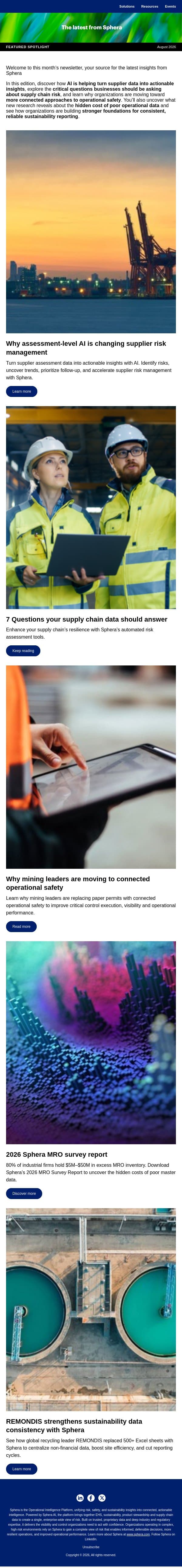August Insights: Turning Data Into Smarter Decisions email from Sphera screenshot