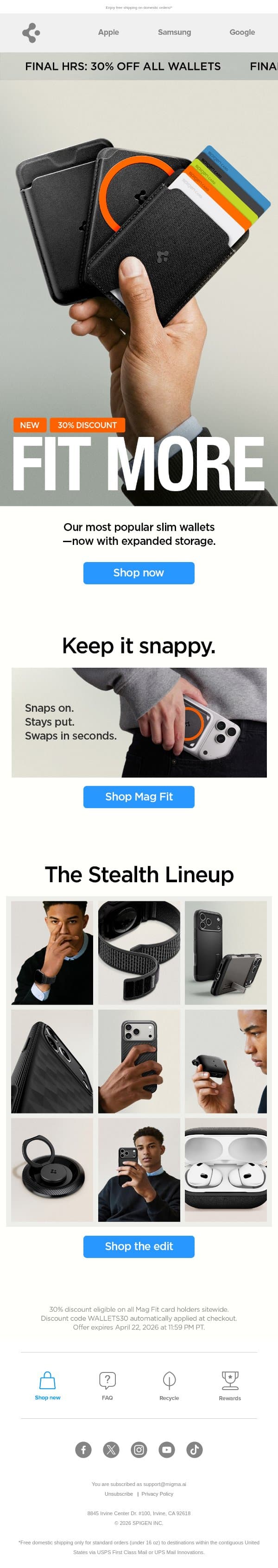 Three new MagSafe wallets. email from Spigen screenshot