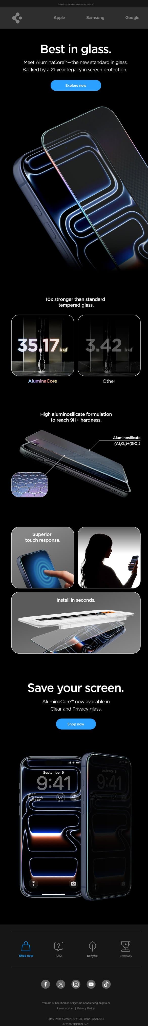 We reengineered the glass. email from Spigen screenshot