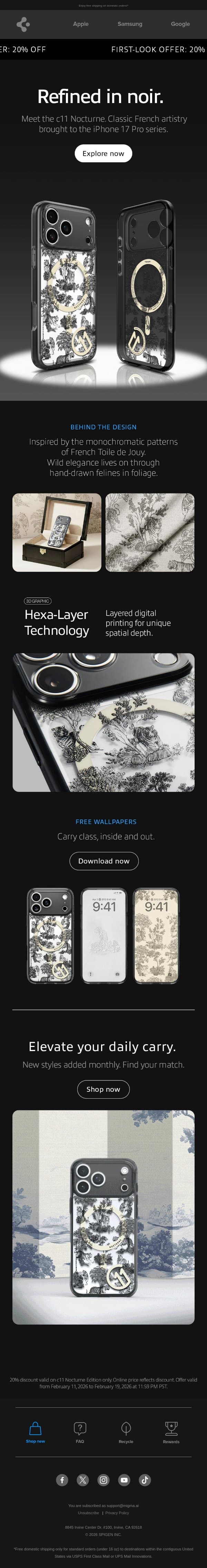 Drop #15: All-new c11 Nocturne email from Spigen screenshot