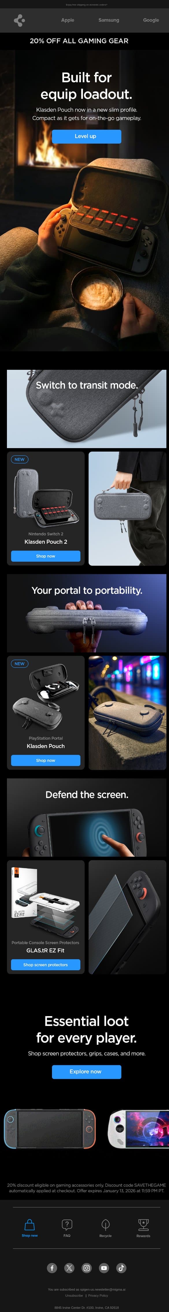 NEW Klasden Gaming Case: Slim Edition email from Spigen screenshot