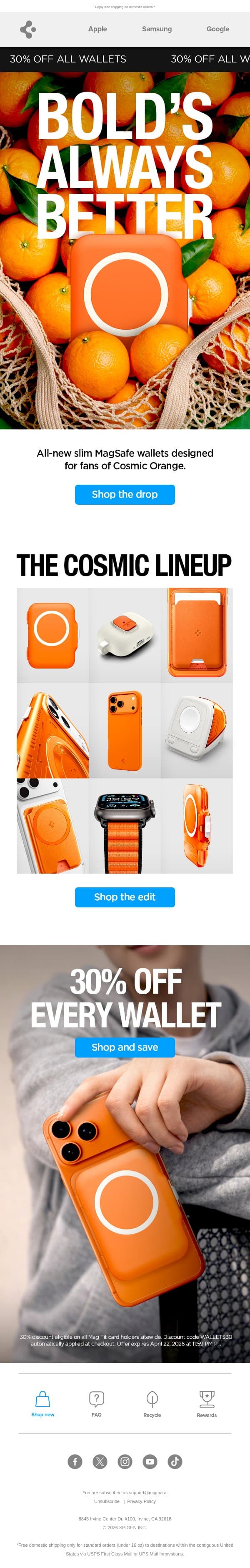 The color drop is here. email from Spigen screenshot
