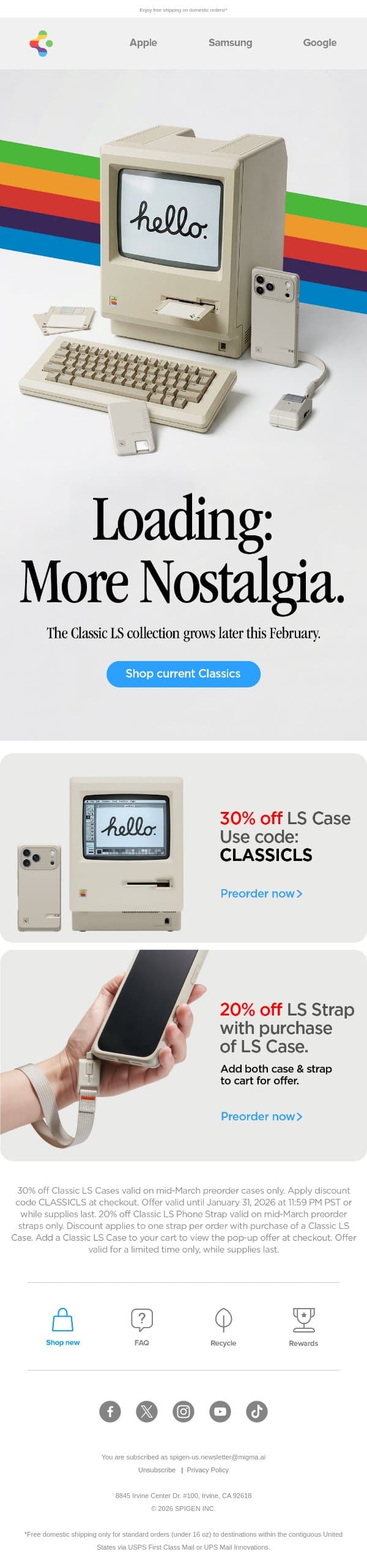 Coming Soon to Classic LS 👀 email from Spigen screenshot