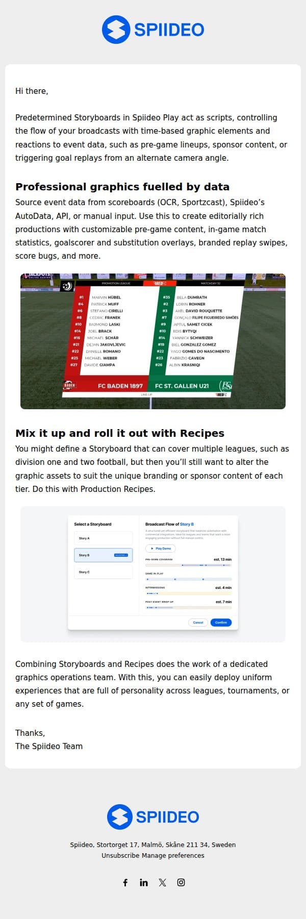 Set it and forget it with Storyboard email from Spiideo screenshot
