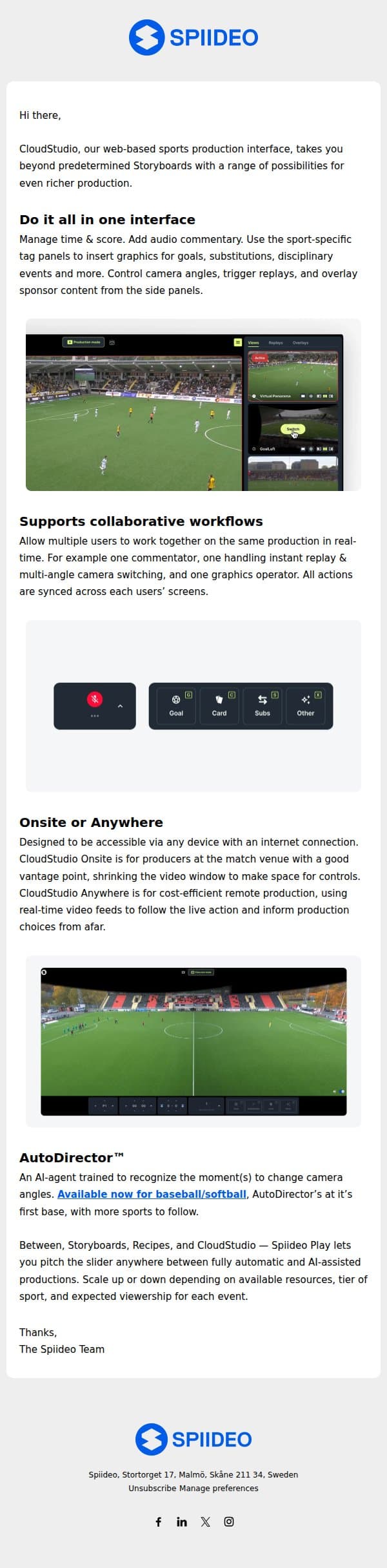 Take control in our cloud ‘production truck’ email from Spiideo screenshot